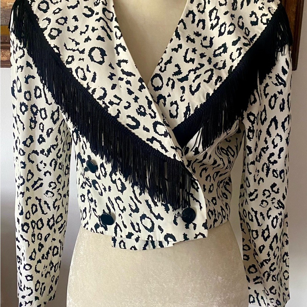 Vintage Western Style Fringe Printed Cropped Blazer Jacket